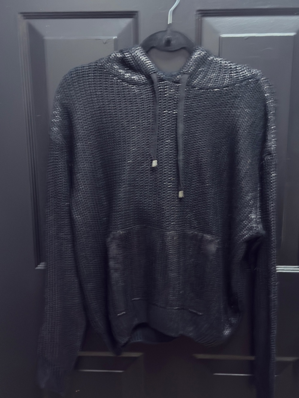 Elan Black womens shine Knit Hoodie Sweater